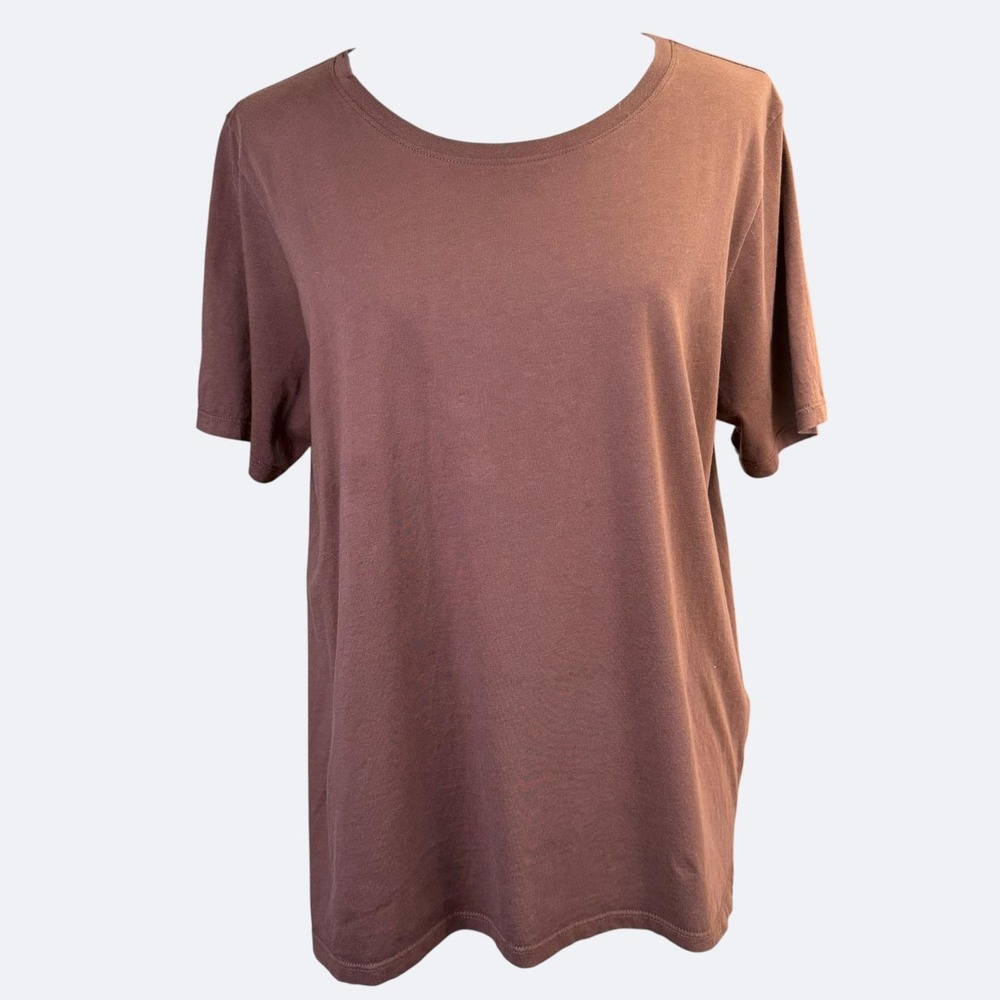 Eileen Fisher Shirt Womens L Brown Crew Neck Short Sleeve Organic Cotton Tee